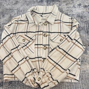 Ashley By 26 International Plaid Pea Coat - Cream and Brown